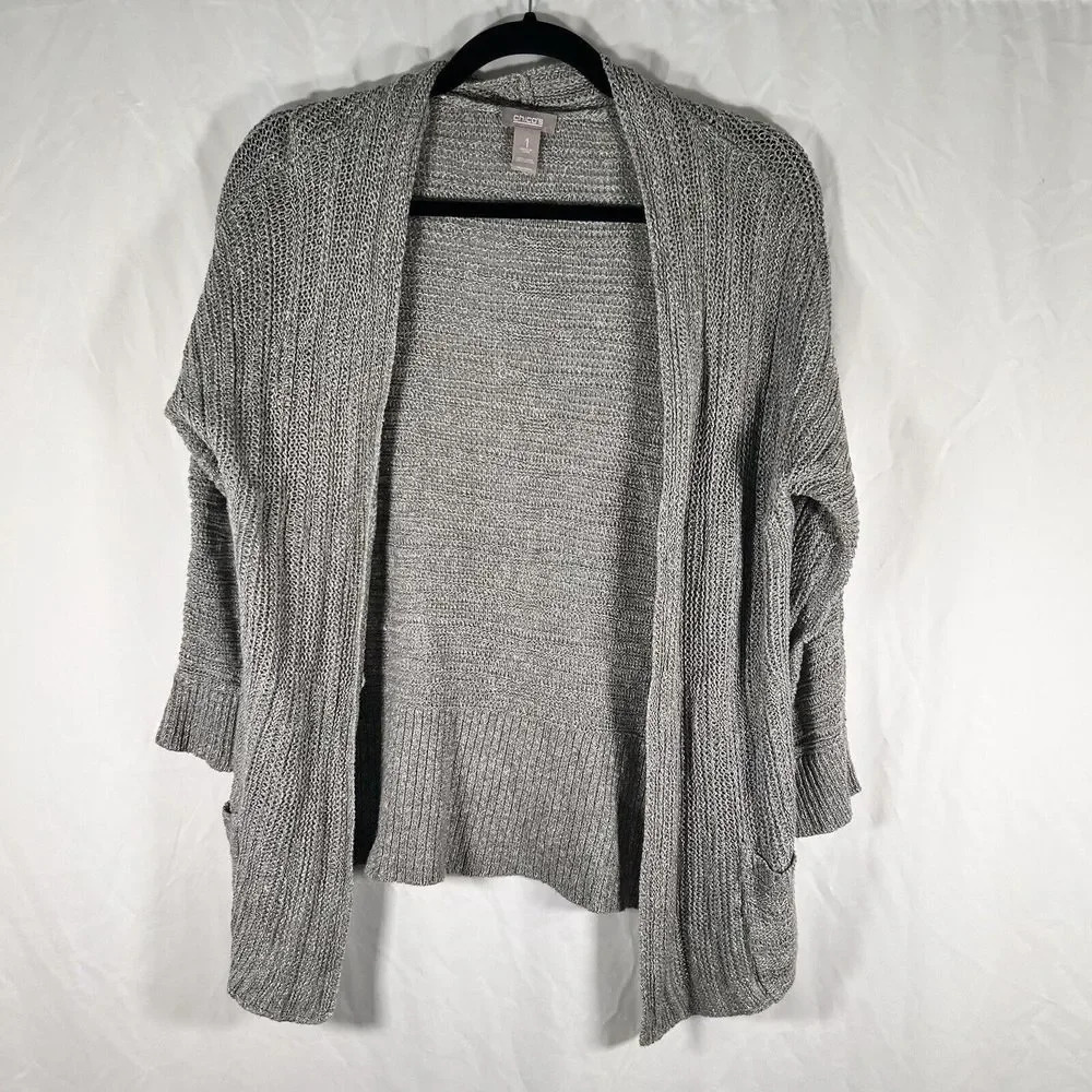 Chico's Cardigan Women's Small Green Open Front Open Knit Long Sleeve